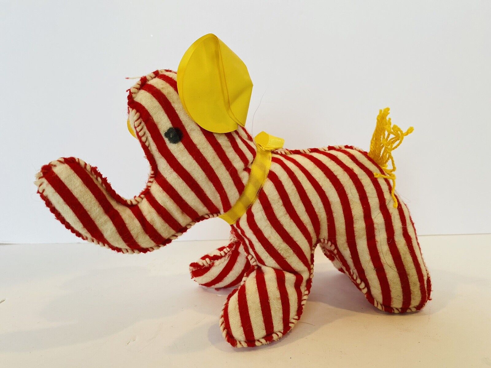 Vintage Handmade Ranking shipfree TOP12 Plush Elephant Toy And White Flanne Red Striped