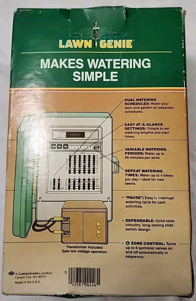 Lawn Genie 446LG Electronic Sprinkler Timer 6 Zones Vintage Open Box eBay