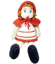 Rare Vintage Handmade Knit Crochet Doll W/ Dress, Cape, Hat 33"Tall 21" Sitting