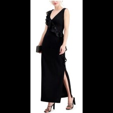 Women  s Formal Dress Size 6 CONNECTED APPAREL Black Cascade Ruffle Formal Gown