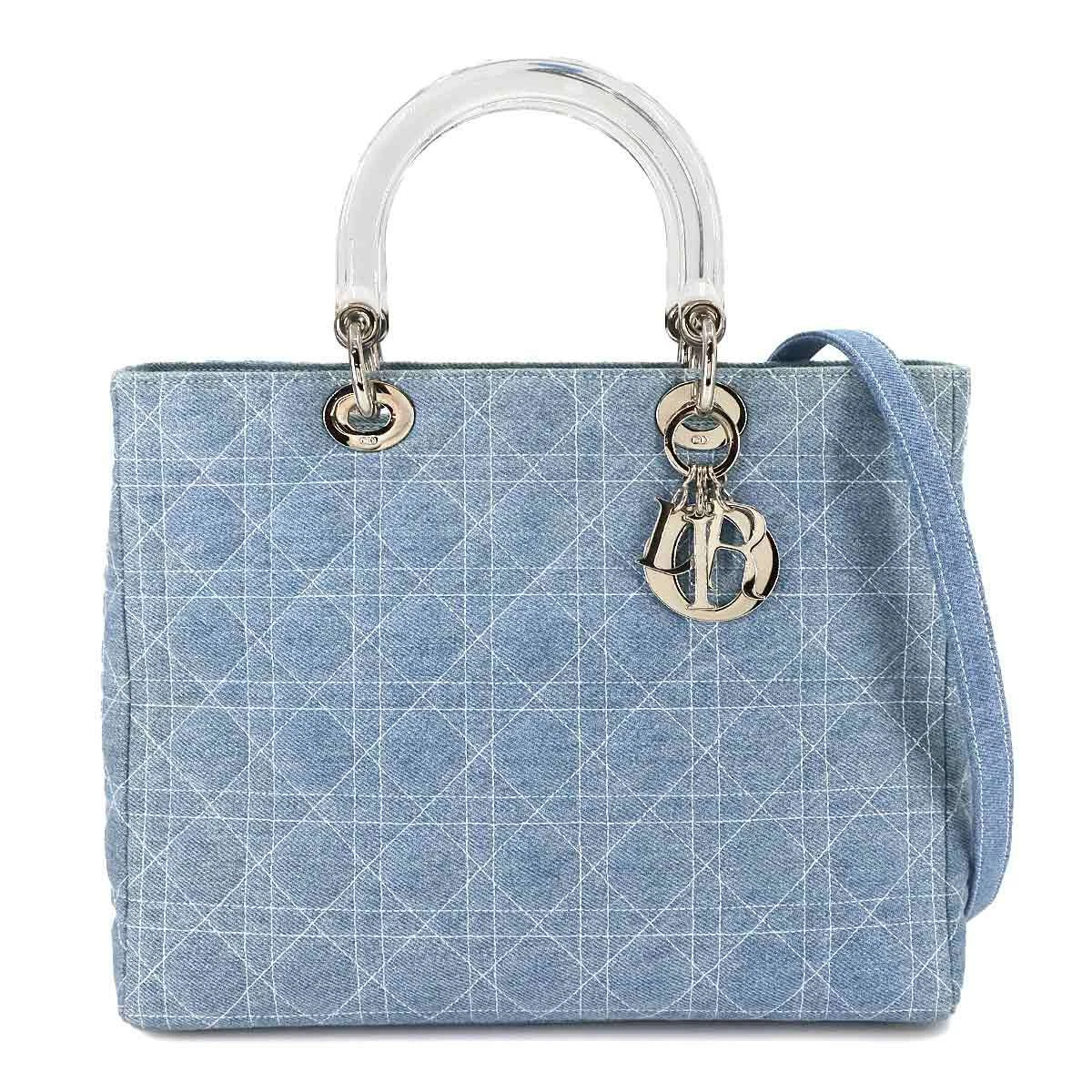 Grand sac à main bandoulière Christian Dior Lady Dior denim bleu sac à main 90277546