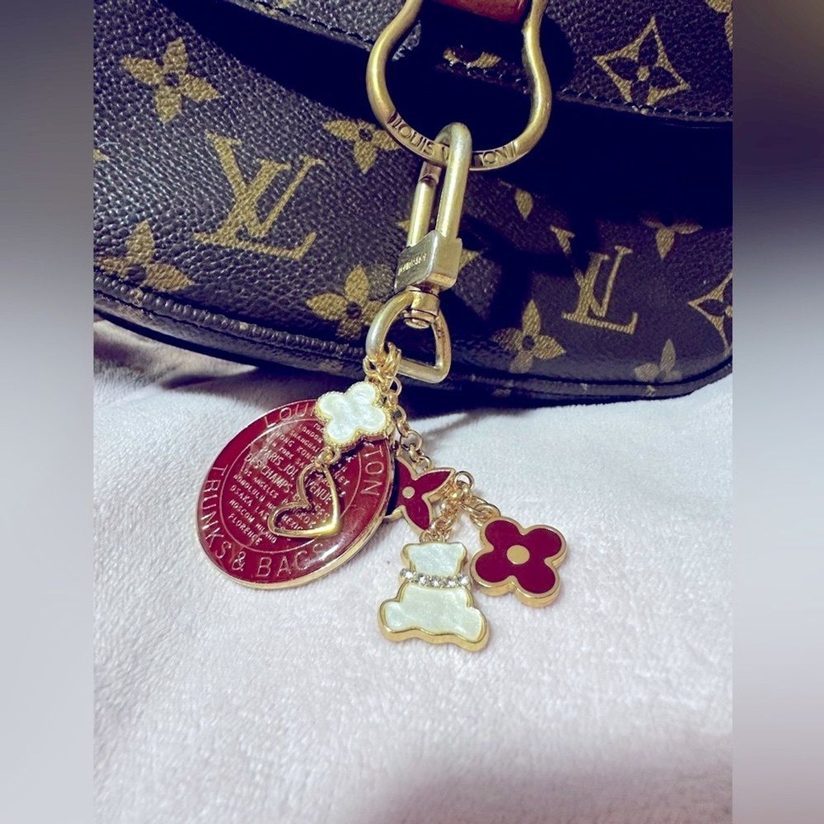 Louis Vuitton Burgundy Trunks and Bags large Charm on authentic LV