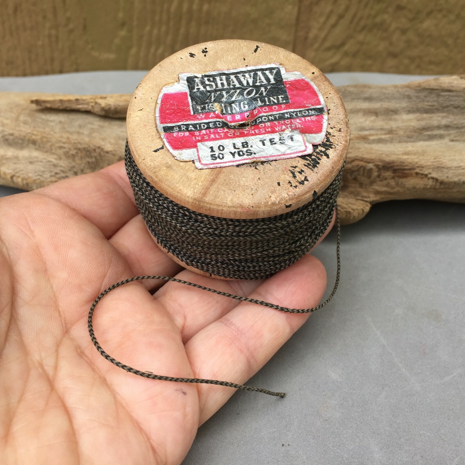 Ashaway Nylon Fishing Line 10lb Test / 50 yards Spool Vintage Wood