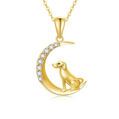 SISGEM 14k Gold Dog and Moon Pendant Necklaces for Women, Real 14 Karat Gold ...