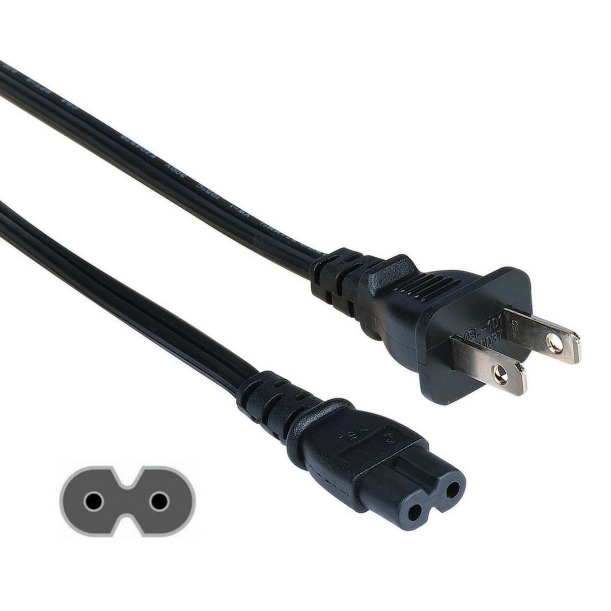 5 Pack - 10ft Two Prong AC Power Cord Cable NEMA 1-15P C7 for