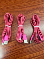 3-Pack 6ft Type C to USB A Cable Charger Charging Data Sync Fabric Cord Hot Pink