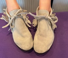 Vtg 1960s Classic Suede Leather Moccasins Lace Up Handmade 7 M