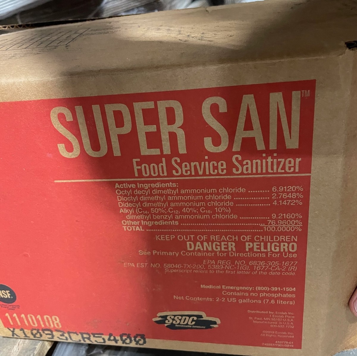 SSDC Ecolab Super San Food Service Sanitizer, 4 Gallons, 1110108