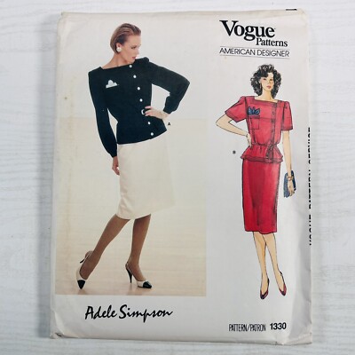 Vogue Muster 1330 entworfen von Adele Simpson Top & Rock Größe 12 UC/FF