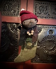 Grubby Primitive Christmas Sweet Snow BRRR Man Doll in Stocking Snowman 14"