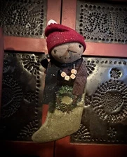 Grubby Primitive Christmas Sweet Snow BRRR Man Doll in Stocking Snowman 14"