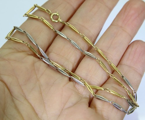 Collar de cadena gargantilla Art Deco de platino y oro amarillo de 14 quilates con eslabones torpedos de 14" - Imagen 11 de 12