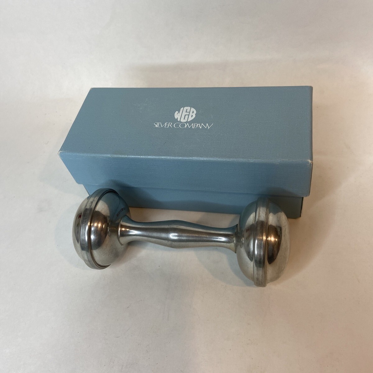 Vintage WEB Silver Company Dumbbell Pewter Baby Rattle