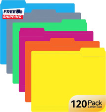 Colored File Folders 120 Letter Size 8.5 X 11 1/3 Cut Tabs 6 Assorted Colors