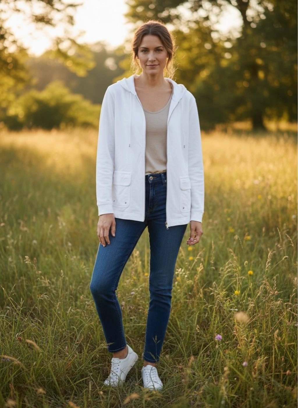 LAUREN JEANS Co. Ralph Lauren White Full-Zip Hoodie Size L
