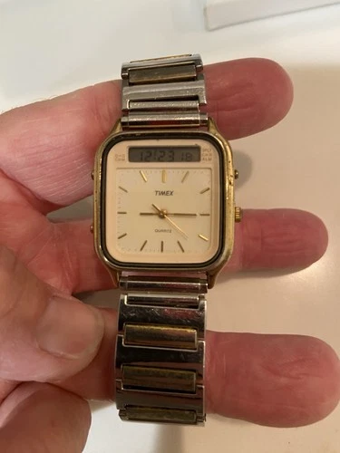 Vintage Timex 392 K Cell analog/digital quartz watch with a gold-tone case Read*