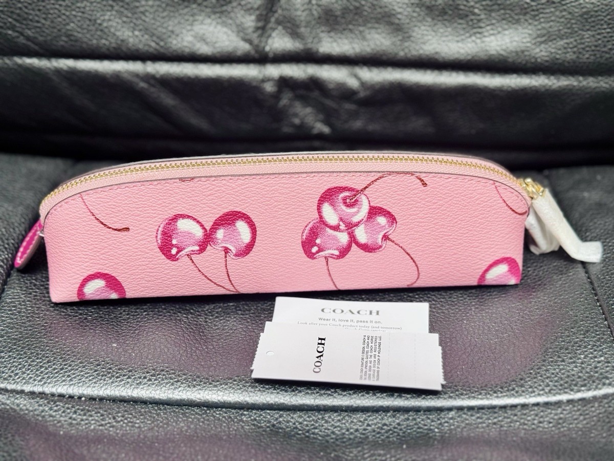 NWT COACH Pencil Case With Cherry Print CR427 Leather Flower Pink
