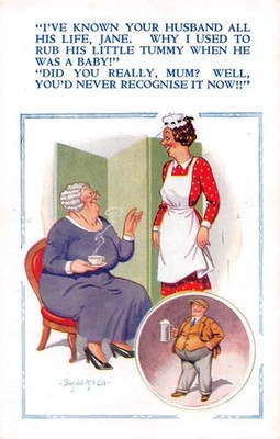 POSTKARTE COMIC DONALD MCGILL DAME ZOFE EHEMANN BAUCH KITZELN 1469