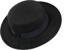 Wide-Brim-Felt-Panama-Fedora-Hat with Flat-Top-Pork-Pie Cap for Medium, Black