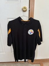 Pittsburgh Steelers Polo Shirt Mens Large Black Gold Majestic Cool Base NFL