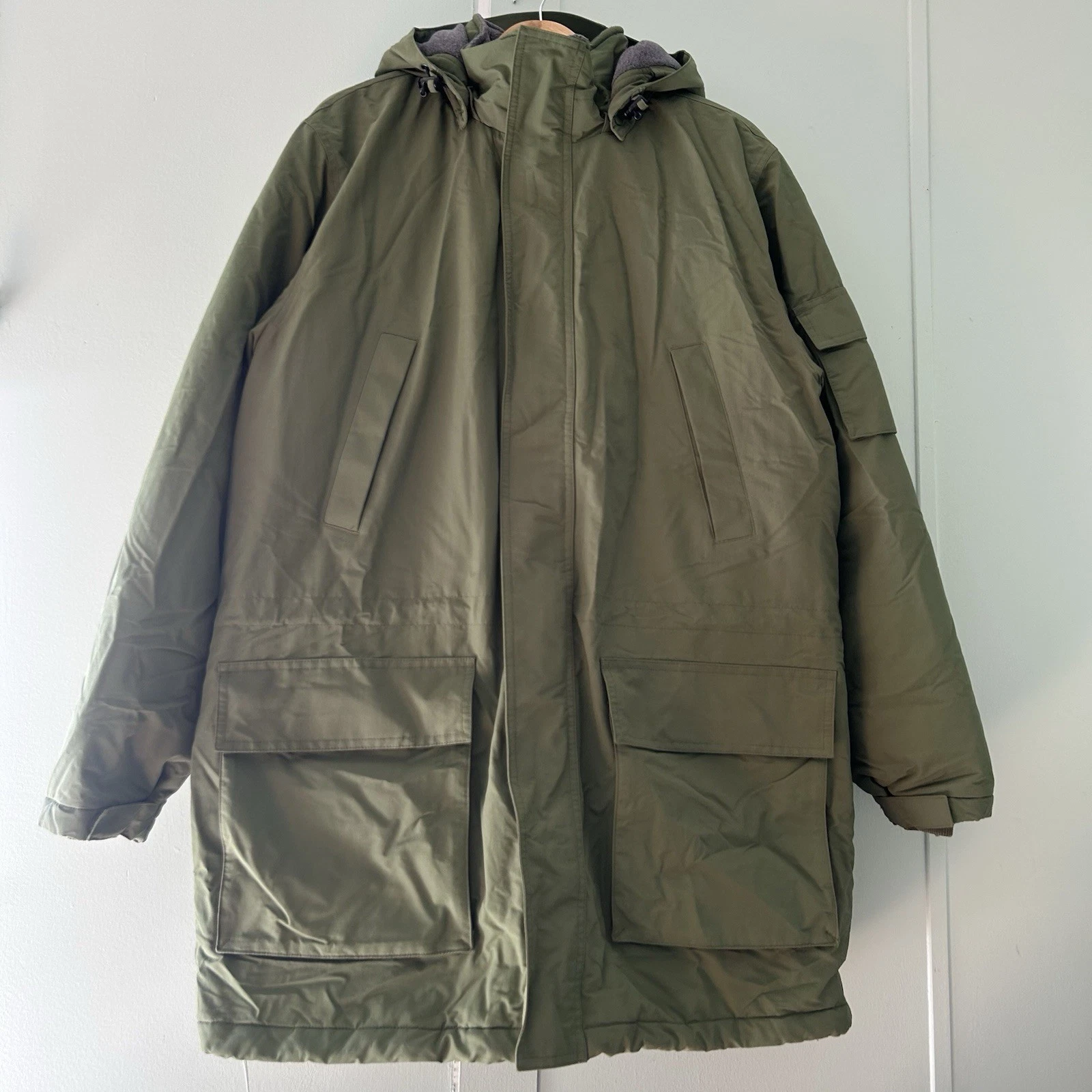 Lands End Jacket Adult Large Green Full Zip Fleece Lined Therma Wind Check Coat