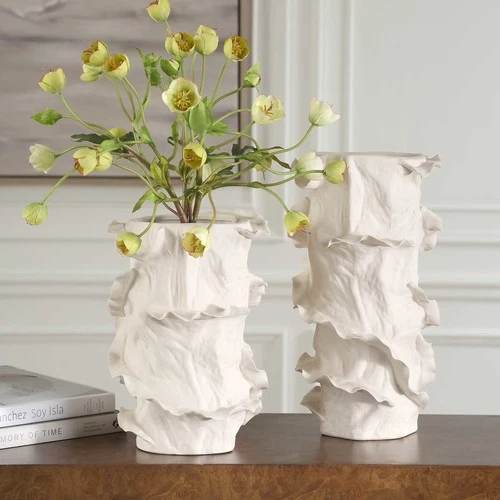 Uttermost 18268 Ripple Crest 14" Tall Ceramic Vases - Set of 2 - White - Picture 4 of 4