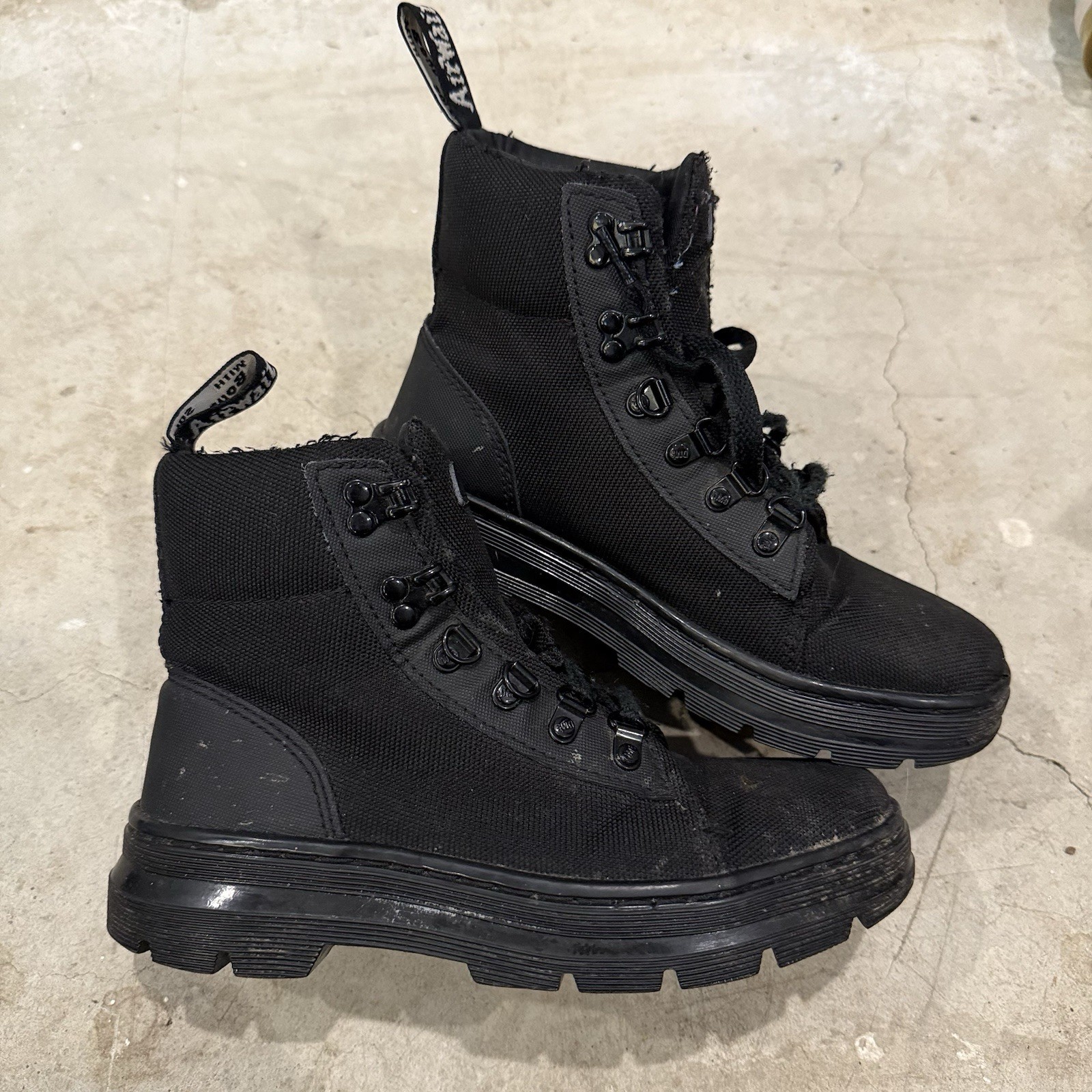 Dr Martens Combs W Women Size 6 Black Nylon Leather Ankle Chunky Combat Boot