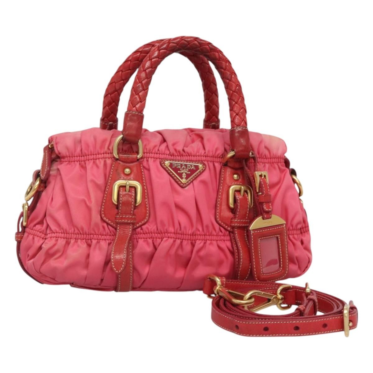 PRADA Hand Bag Nylon 2way Pink Gold Auth 125998