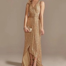 Floor Length V-Neck Evening Dress Elegant Slit Party Sequin Cocktail Prom Gowns