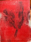 ACEO Original Gelli Print Red Feather Nature Acrylic Monoprint Art Card — photo 2