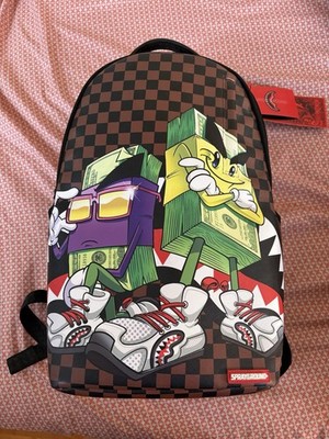 Sprayground Limited Edition Checkered Cartoon Money Large Kids Backpack Zip