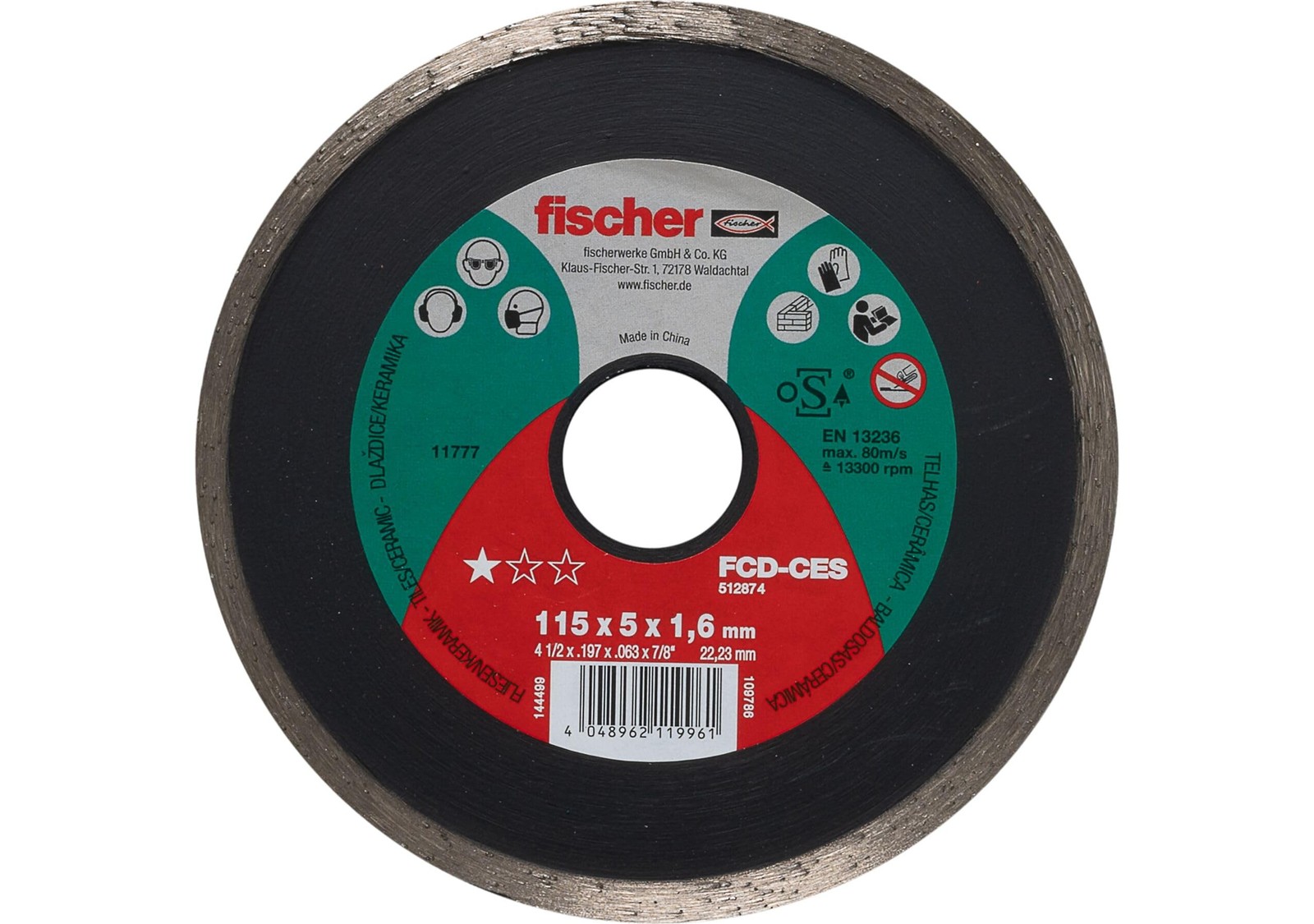 Disco Diamantato Fischer FCD-CES 115mm Taglio Gres e Ceramica 512874