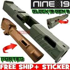 NINEX19 VAPOR OD GREEN PORTED RMR Slide COPPER BARREL GLOCK 19 GEN 3 COMPENSATED