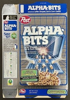 Vintage 1985 Post Alpha-Bits Macintosh Computer Game Back Unused Flat Cereal Box