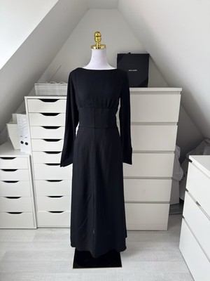 Massimo Dutti Limited Edition Maxikleid Kleid langarm Schlitz Größe 38 schwarz