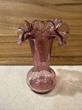 Fenton Crackle Glass Ruffled Edge Amethyst Vase VTG