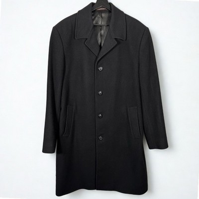 Michael Kors Coat Mens 42L Black Wool Blend Single Breasted Overcoat