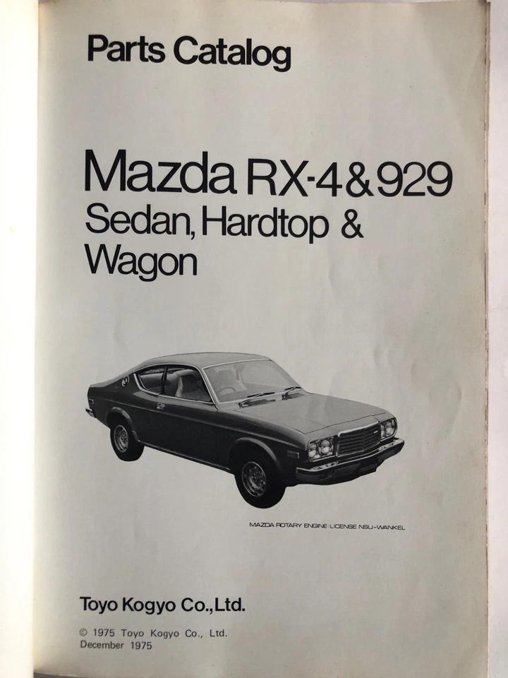 Catálogo de piezas Mazda RX-4 RX4 929 ilustrado Mazda original impreso 1975 Foto 3 de 4