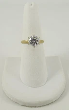 14K yellow gold ladies sz 6.75 engagement ring w/ 8mm DQ CZ diamonique 2.1g