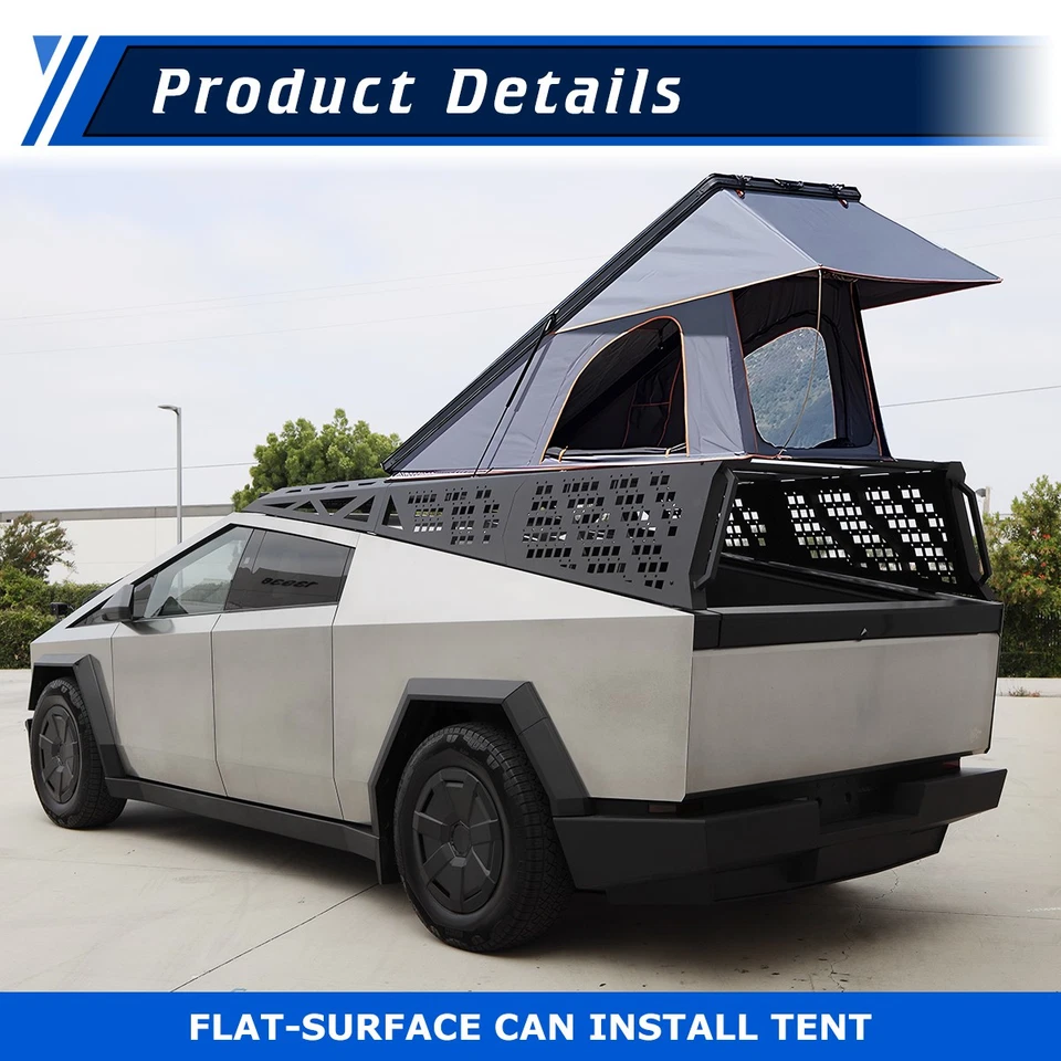 Upgrade Truck Bed Roof Rack Cross Roll Bar Steel For 2024-2025 Tesla Cybertruck Foto 2 de 4