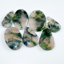 7 Pcs 167 Cts Natural Moss Agate Loose Cabochon Gemstone Lot 33x20 24x15mm 3256