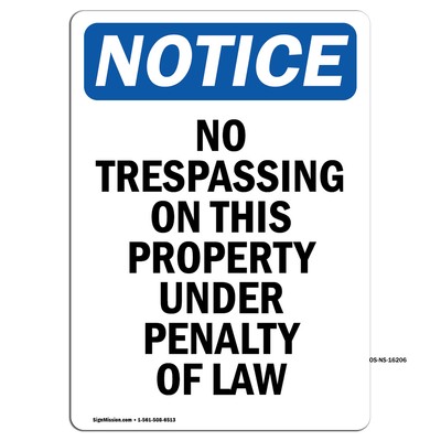 No Trespassing On This Property OSHA Notice Sign Metal Plastic Decal