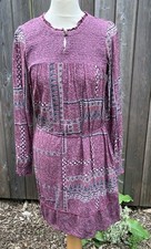 Fatface Size 8R Boho Dress Purple Geometric Pattern Shirred Bodice Detail