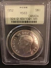 1952 Canada $1 Dollar PCGS Graded MS 63