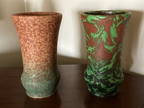 Weller Pottery Pair Of Vases. Same Shape With Different Glazes.