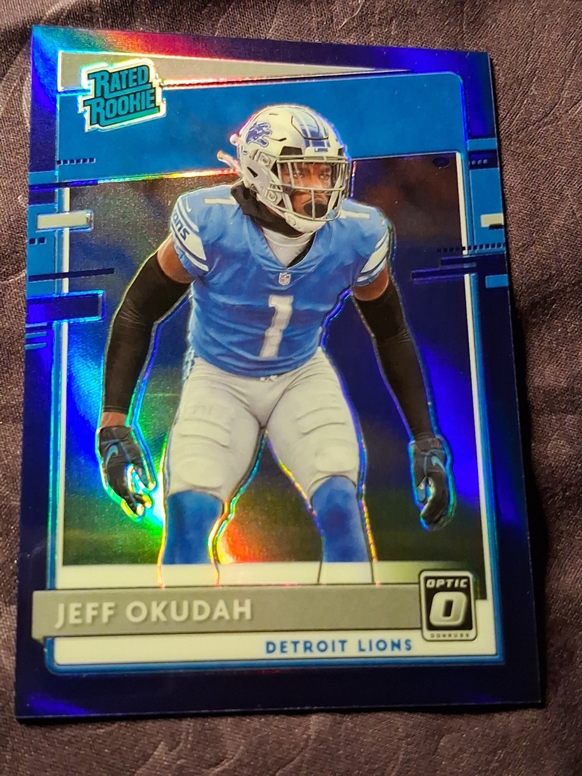 2020 Panini Donruss Optic  Rated Rookies Jeff Okudah #193 Purple Prizm 5/50 (RC)