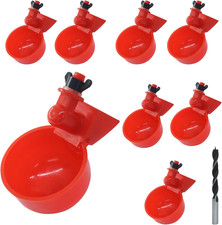 Red Large Chicken Water Feeder, 8 Pack Chicken Watering Cups with Mounting Ho...