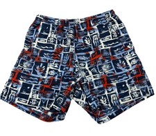 COLUMBIA PFG Omni Shade Super Backcast Water Medium Swim Trunks Blue Red Fish
