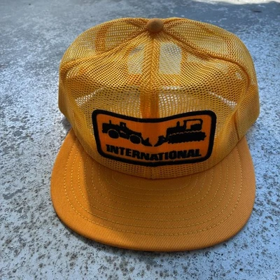 Vintage 1980s International Trucker Hat Cap Adult Yellow Full Mesh USA Deadstock - Image 1 of 4