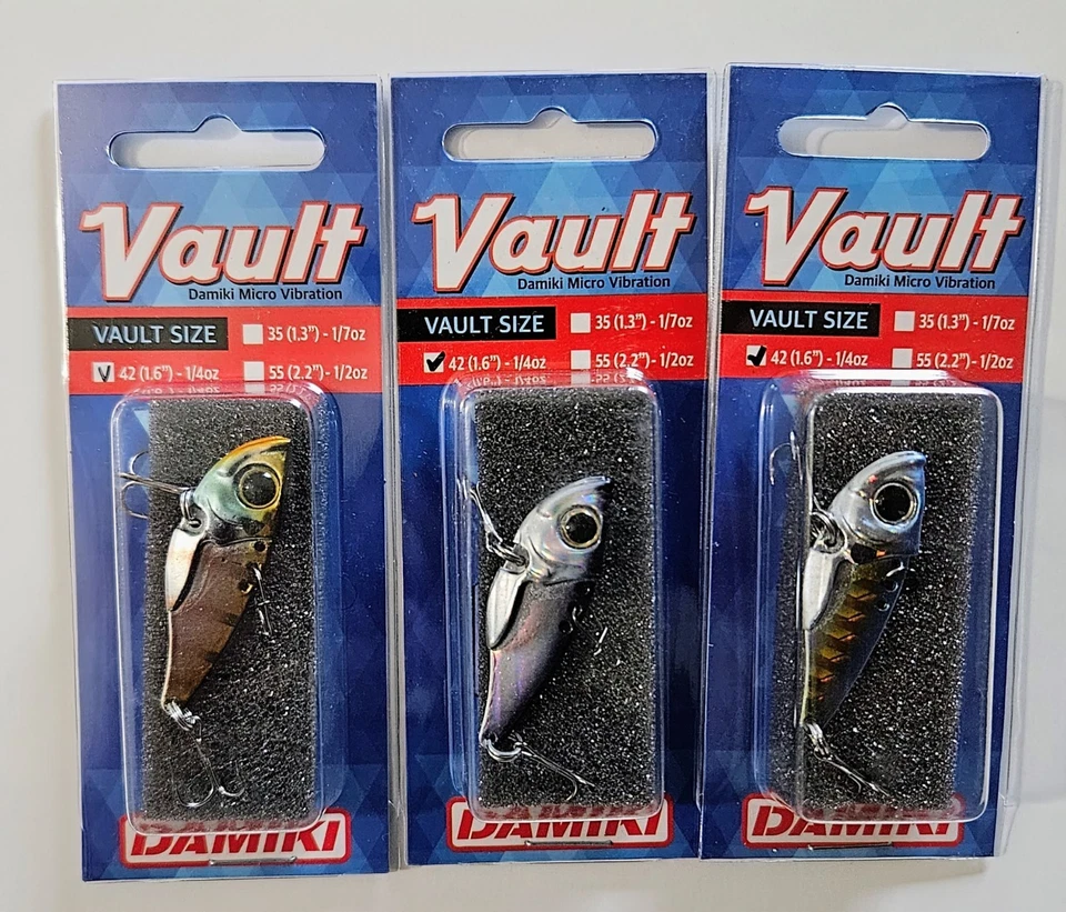 (Juego de 3) Cebos de hoja micro vibración Damiki Vault 42 1/4 oz 1,65" 3 colores nuevos Foto 2 de 4